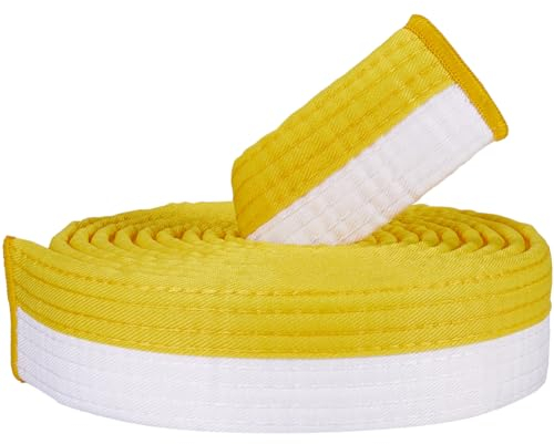 CREATCABIN Gelb-Weißer Jiu-Jitsu-Gürtel,Polyester,Kampfsport-Gürtel,Judo,Jiu-Jitsu,TKD,Aikido,Uniform,Ranglistengürtel,Lang,Weich,Universelle Passform,Gürtel,Taekwondo Für Männer Und Frauen,280cm