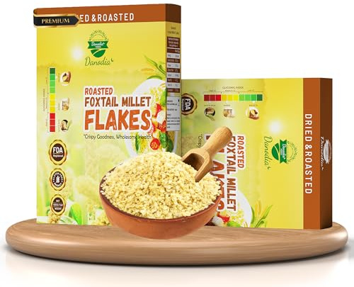 Danodia Foods Organic Foxtail Millet Flakes (450g/17oz) | Roasted & Ready-to-Eat | Ideal for Porridge, Puddings, Desserts & Smoothie Bowls | Gluten-Free & Nutritious | High Fiber & Vegan Protein