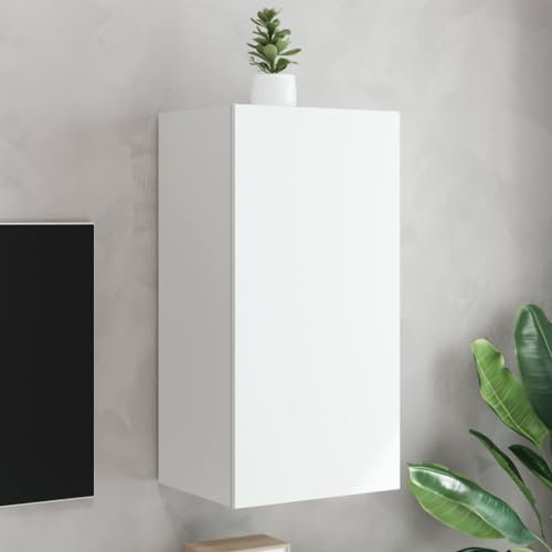 Homgoday Meuble TV mural avec lumières LED Blanc 40,5 x 35 x 80 cm, meuble TV salon, table basse pour TV de salon industriel, support TV