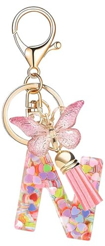 Porte clés Initiale Porte clé pour Femme Fille Personnalisée Lettres Keychain - N
