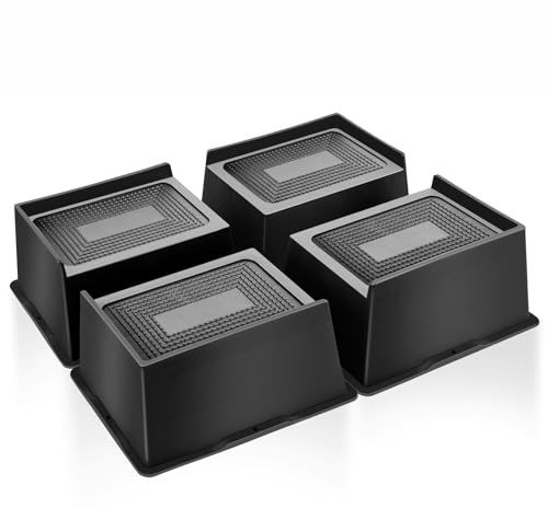 MixDora Bed Risers 3 Inch Rectangular Furniture Risers L-Shape Anti-Slip Sofa Risers for Couches Table Chair 4 Pack Black (4 Pack, 3 Inch)