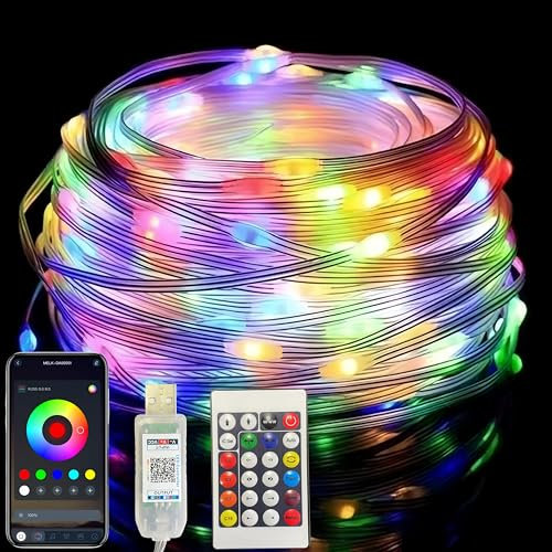 USB Lichterkette Außen Innen,5M 50 LED RGB Lichterkette Bunt Innen Lichterkette mit Timer,Musik Sync,App Fernbedienung,IP65 Wasserdicht String Lights für Weihnachten Party Hochzeit Deko