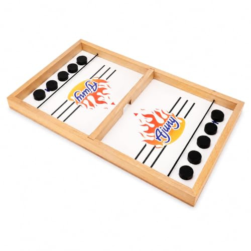 Ajuny Sling Puck Spiel aus Holz, Hockey Brettspiel Holz & Flitzpuck Reaktionsspiel, Tischhockey für Kinder Erwachsene, Fast Sling Puck Game für 2 Spieler, Familie Party Geschenk