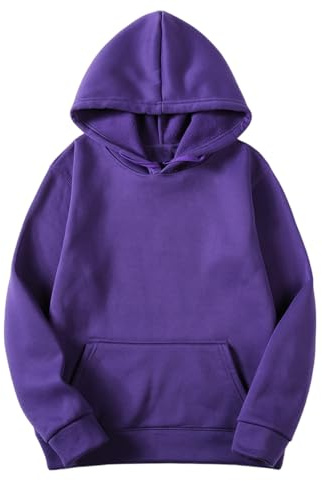 KOG Hoodie Damen Baumwolle Hooded Sweatshirt Einfarbige Hoodies Elegant Oberteil Frauen Kleidung Fashion Langarmshirt Warmes Frau Freizeit Slim Fit Oberteile Lila S