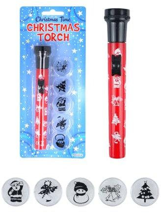 SKYTE® Christmas Projector Torch with 5 Image Covers for Kids, Christmas Tree, Santa Claus, Bells, Mistletoe, Snowman Image Projection Toy Perfect for Stocking Fillers