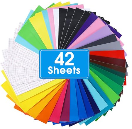 BUCOMTU 42 Stück Vinylfolie Plotter, 30.5x21cm Selbstklebend Plotterfolie Vinyl,Geeignet für Autozugblume, Werbegravur, Wanddekoration, Glasoberfläche, personalisierte DIY-Anpassung
