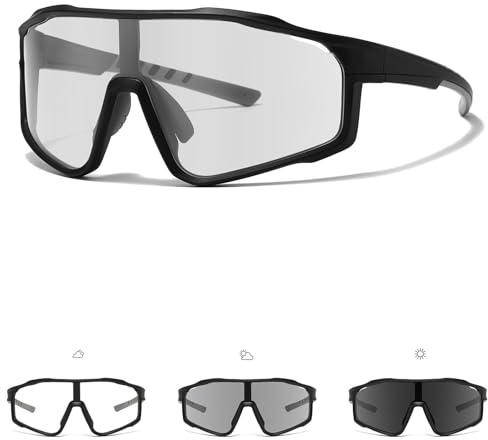 TJUTR Fahrradbrille Herren & Damen Selbsttönend, Schnelle Brille mit UV400 Schutz, Windfest Sportbrille für MTB & Rennrad