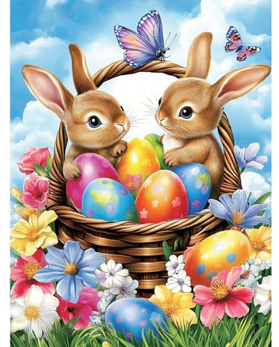 MISCER Diamond Painting für Erwachsene, Ostern Diamond Art kit, Häschen Diamant Pictures Set Anfänger, DIY Diamant Malerei Basteln Bilder Arts Geschenk für Zuhause Wand Deko 30x40cm