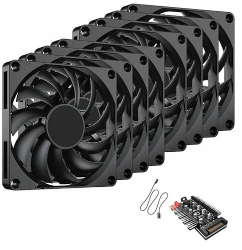 Compact Ultra-Thin PWM 80mm Temperature Controlled Computer Case Fan 10mm Thick PC Cooling Fan(8 Fans and Hub)