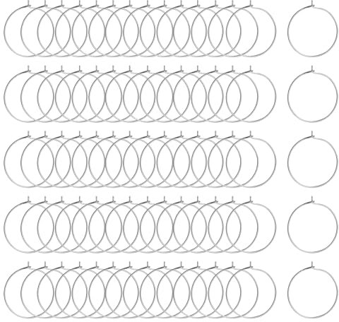 GETRICH 200 Pieces Silver Wine Glass Charms,25mm Wine Glass Charm Rings Round Alloy Earring Beading Hoops Wine Glass Markers Wine Charms for Glasses Party Hoop Earrings Making DIY Craft