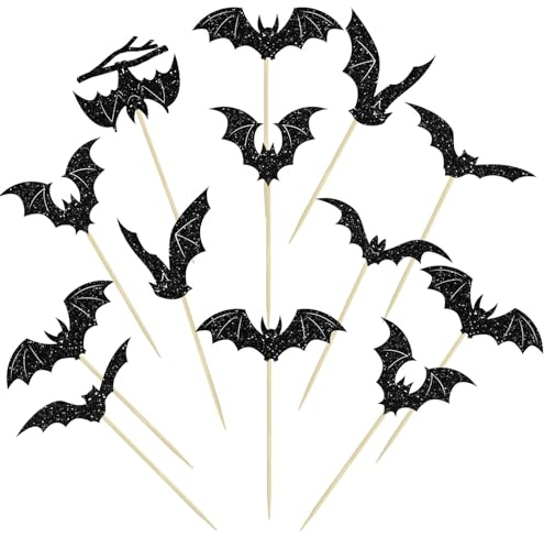 Evadollina Halloween Cupcake Decorations, 24 Pieces Halloween Cupcake Toppers, Bat Toppers, Bat Muffin Decoration, Vampire Decorations, Bat Toppers, for Parties, Festivals