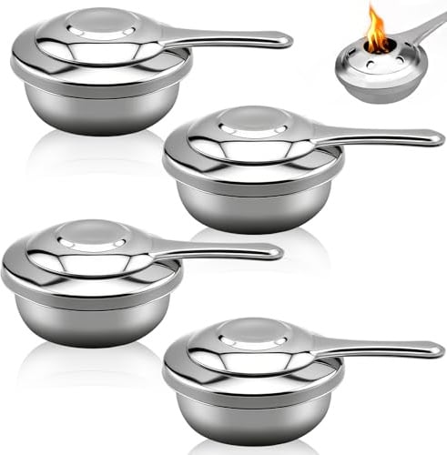 UOSIWYA 4 quemadores de fondue, recipiente para pasta de combustión, quemador de pasta de acero inoxidable, portátil, mini hervidor de alcohol, recipiente para pastas de combustión, fondue, accesorios