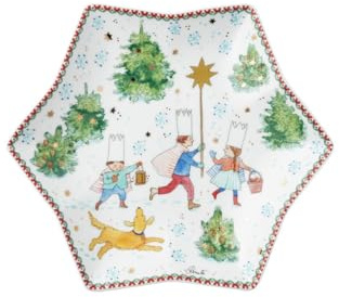 Hutschenreuther Sammelkollektion 2025-Weihnachtsspiele-Sternschale 24 cm-Ø 23,6 cm, Rot und Beige