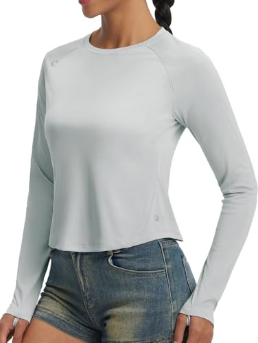 baleaf Womens Long Sleeve Tops Cropped Sun Protection Running Shirts | Lightweight Quick Dry UPF 50+ for Gym Sports Hiking Workout Causal Wear
