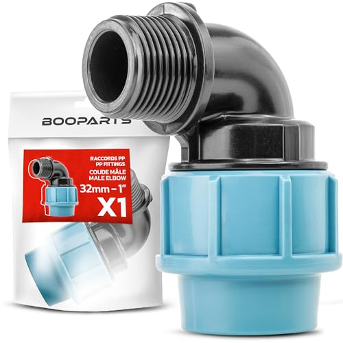 BOOPARTS - Raccord Coude Mâle 32 mm x 1 (26/34) à Visser - Connecteur PE en Polypropylène PP - Irrigation, Arrosage, Tuyau PE & Plomberie
