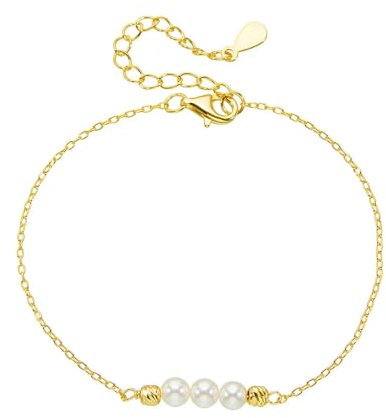 Homxi Kette Armband Damen 585 14 Karat Gold, Kette mit Perlen, 19 CM + 3 CM Verlängerung, Gold Armband Damen