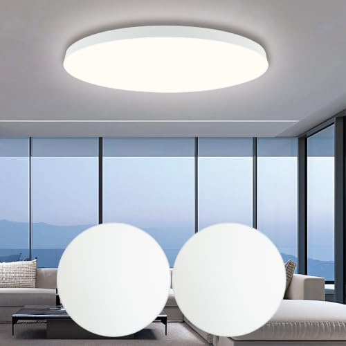 EACLL Deckenlampe LED Deckenleuchte Ø30cm 24W 4000K, 2 Stück, 2700lm, IP44 Rund Neutralweiss, Nicht Dimmbar, Modern Schlicht, Schiebemontage, für Schlafzimmer Flur Keller Balkon Bad Küche Kinderzimmer