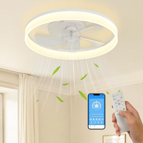 Maevor Deckenventilator mit Beleuchtung 50 cm, LED Deckenlampe mit Ventilator Leise,3 Farbtemperatur und 6 Geschwindigkeiten Lampe mit Ventilator, APP/Fernbedienung Dimmbar, Deckenventilator mit Licht