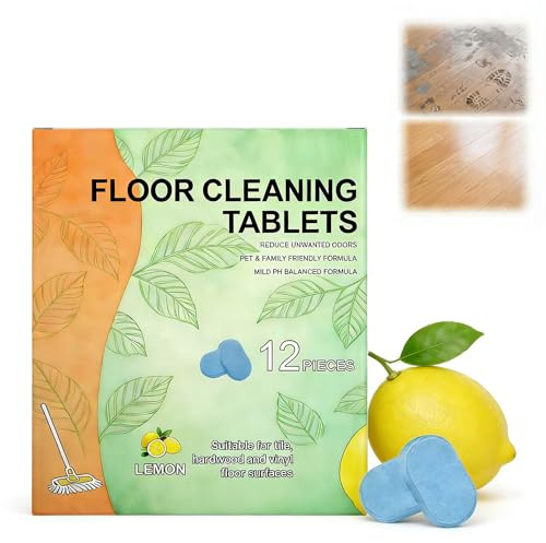 12 Pcs Floor Cleaning Tablets, Lemon Scent – Multi-Surface Cleaner For Tile, Hardwood, Laminate & Vinyl Floors, Quick Dissolve, No Residue