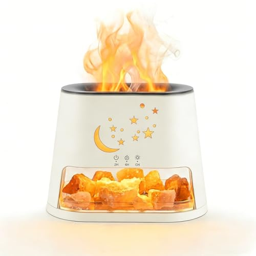 Youyijia 2-in-1 Flame Diffuser & Aroma Diffuser, Ultrasonic Essential Oil Diffuser mit lebensechtem Flammeneffekt, 4 Timer, 3 Helligkeitsstufen, automatische Abschaltung (Weiß)