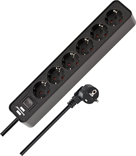 Brennenstuhl Ecolor regleta enchufes con 6 Tomas Corriente (Cable de 1,5m, con Interruptor) Negro