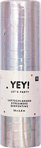 Rico Design Rosa Luftschlangen 18 x 3,8 m Metallic Glitter Design für Geburtstage, Feiern, Partys und Feste