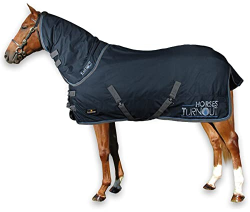 Horses, Pferdekoppeldecke Horses Turnout 400 gr, Wasserdicht, mit Abnehmbarem Gepolstertem Nackenschutz, mit Kreuzgurten, 135 cm