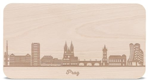 GRAVURZEILE Frühstücksbrettchen mit Gravur - Skyline Prag - Holz Schneidebrett Vesperbrett Brotzeitbrett - Geschenk für Stadtverliebte - Ideal auch als Souvenir