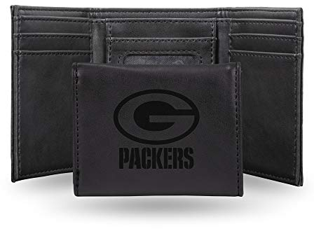 Rico Industries Green Bay Packers, Unisex, Lasergravur, dreifach faltbar, 8,3 x 10,2 cm, Schwarz