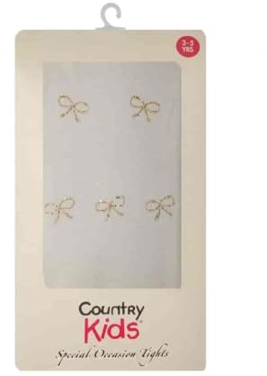 Country Kids Girl's Glitter Bow Tights, White (Ivory/Gold Ivory), 6 (Size:6-8 Years)