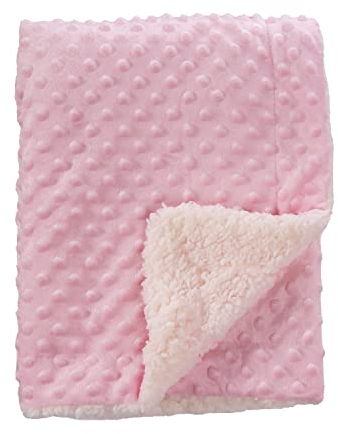 CREVENT Gemütlicher, weicher Fleece-Überwurf, warme Sherpa-Rückseite, Babydecke für Kleinkinder, Kinderbett, Kinderwagen, 75 x 100 cm, rosa Punkte