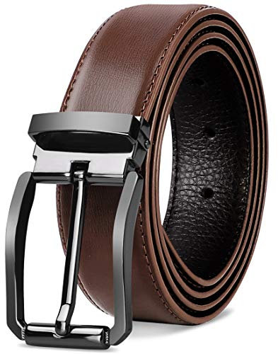 NEWHEY Herren Gürtel Leder Männer Ledergürtel Business Anzug Jeans Gurtel Verstellbar Schwarz Braun 32mm Breit 125cm Rot-Braun