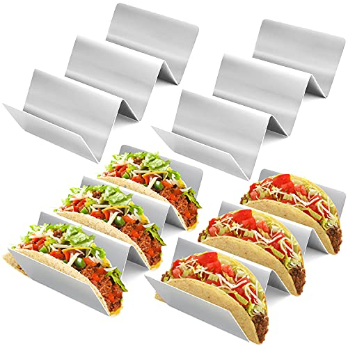 KORCCI Taco-Halter Set mit 4 Stück, Edelstahl Taco-Ständer Shell Rack, jedes Gestell hält bis zu 3 Tacos. Taco-Tablett-Platten für Taco-Bar, einfaches Servieren von Tacos, ofen- und grillfest zum