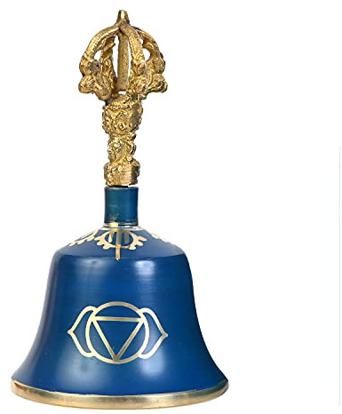 Tibetische Glöckchen für das dritte Auge, Blau (Note E) – 14 cm H x 7,6 cm T – Chakra Meditation Harmonie