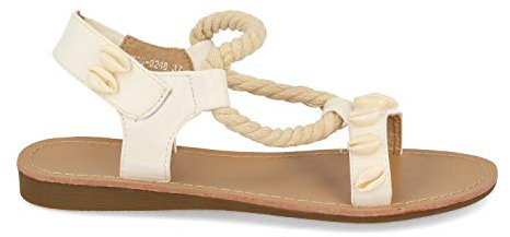 Buonarotti Sandalia Plana de Mujer, Decorada con Caracolas, Cuerda Gruesa, y Cierre Ajustado Elastico Primavera Verano 2020. Talla 41 Blanco