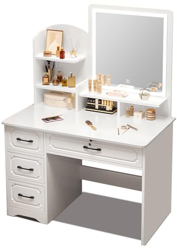 Schminktisch mit Spiegel großer Schminktisch mit Licht 4 Schubladen Ablagefächer für Schlafzimmer Mädchen weiß 80 x 40 x 137cm