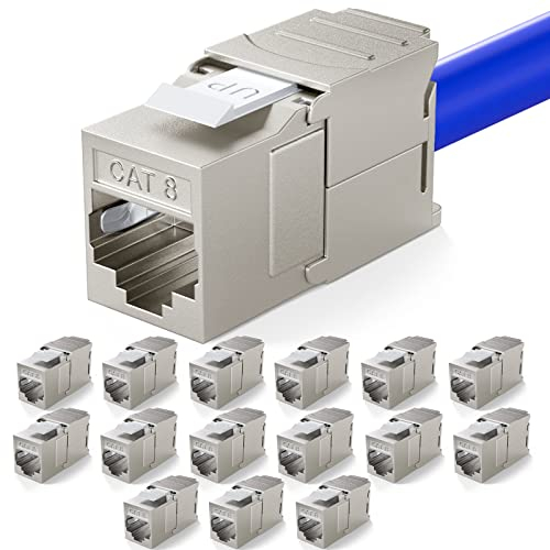 HB-DIGITAL 16x CAT 8 Keystone RJ45 Modul Buchse für starre LAN Kabel - GHMT Zertifiziert - 40 Gbit/s AWG 22-26 werkzeuglos LSA vollgeschirmt STP vergoldete Kontakte für Patchpanel und Netzwerkdose