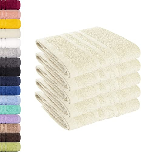 Lavea 5er Set Gästehandtücher 30x50 cm – Weiche und Saugstarke Gästetücher aus 100% Baumwolle, Frottierserie Elena – Waschbar und Strapazierfähig - Creme