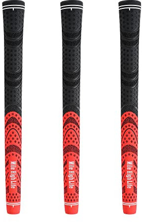 Mile High Life Lot de 3 poignées de golf en caoutchouc souple toutes saisons – Haute performance, traction et confort – Poignée de golf rouge pour homme et femme