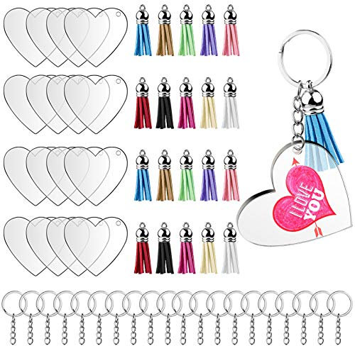 Lot de 60 Porte Clef Acrylique Transparent, Porte-clés Vierges en Acrylique Ronde, Porte-Clés Bricolage Kit avec 20 Porte-clés, 20 Anneaux de Saut, 20 Disques de Cercle pour DIY
