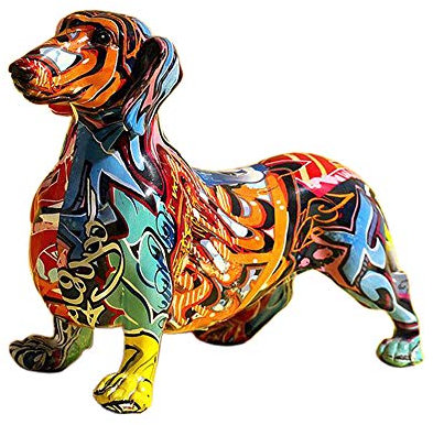 Dackel-Hundefigur, bemalt, bunt