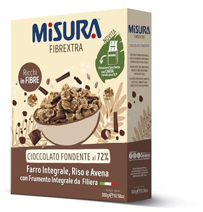Misura Fiocchi Fibrextra con riccioli di cioccolato | Farro integrale, riso e frumento integrale | Confezione da 300 grammi