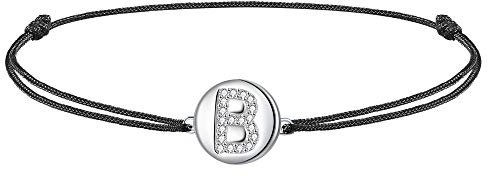 J.Endéar Bracelet de Cheville Femme Fille Lettre Initiale B Argent 925 Cordon Eté Bracelet de Cheville Plage Bijoux Cadeau 34cm Ajustable Fait Main