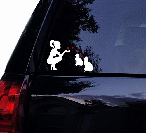 Brand Free 20 cm Auto-Aufkleber Lady und 2 Katzen Aufkleber Katze Lady Loves Her Cats PVC Auto Aufkleber Laptop Aufkleber Auto Fenster Spiegel Wandaufkleber