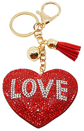 Porte-clés avec pendentif cœur en strass pour sac à dos, Cœur Amour,