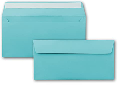 100 Brief-Umschläge DIN Lang - Türkis (Blau) - 110 g/m² - 11 x 22 cm - sehr formstabil - Haftklebung - Qualitätsmarke: FarbenFroh by GUSTAV NEUSER
