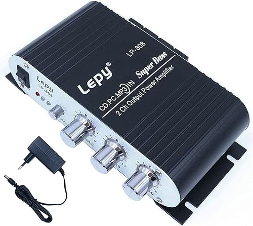 DollaTek LP-808 12V MiNi Amplificatore HiFi portatile cablato con alimentatore 3A per telefono di casa per auto - Nero