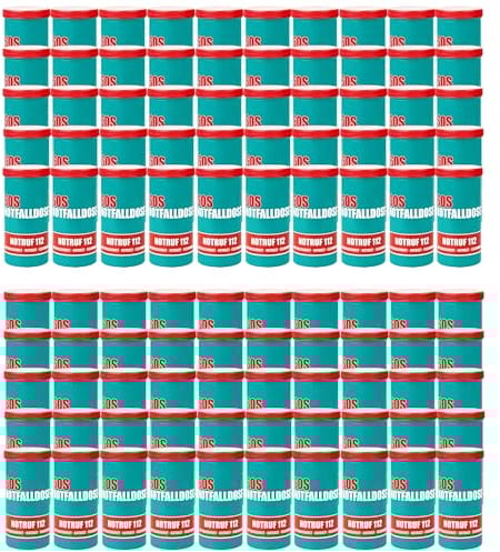Kerpers® 100x Notfalldose | MADE IN GERMANY | Notfallbox für den Kühlschrank | SOS Patientendose mit Rettungsaufkleber und Informationsblatt in der Dose