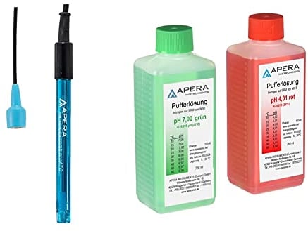 Apera Instruments 201-C kombinierte pH-Elektrode, BNC Anschluss, Polycarbonat/Glas, AI1301 & pH Kalibrierlösung Set 4.01/7.00 je 250ml, Pufferlösung Set