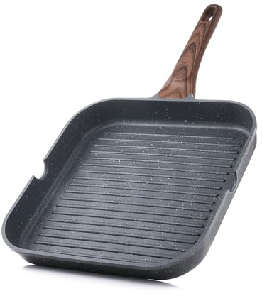 SENSARTE Nonstick Grill Pan for Stove Tops, Versatile Griddle Pan with Pour Spouts, Square Grill Pan for Big Cooking Surface, Durable Grill Skillet for Indoor & Outdoor Grilling. PFOA Free, 11 Inch